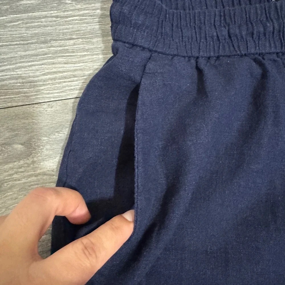 Zara Women Navy Blue Wide Leg‎ Drawstring Elastic Waist Loose Fit Pants Size S